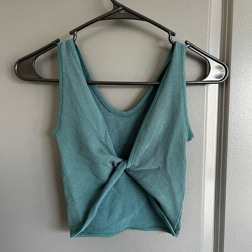 Urban Outfitters Blue Green Tie Front Crop Tank